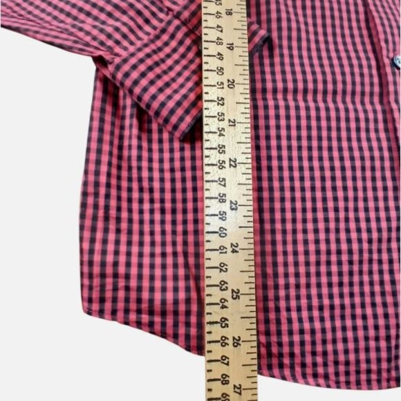 3/25$ Calvin Klein Chemise Homme Small Coupe Cintrée extrême Plaid Rouge Noir - Picture 4 of 5